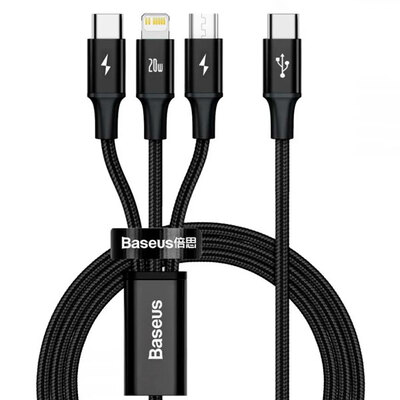 Кабель Baseus Rapid Series 3-in-1 Fast Charging Type-C to C+L+C PD 20W